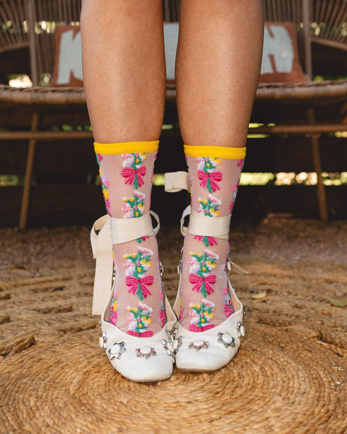 Bouquets All Day Shimmer Sheer Crew Sock