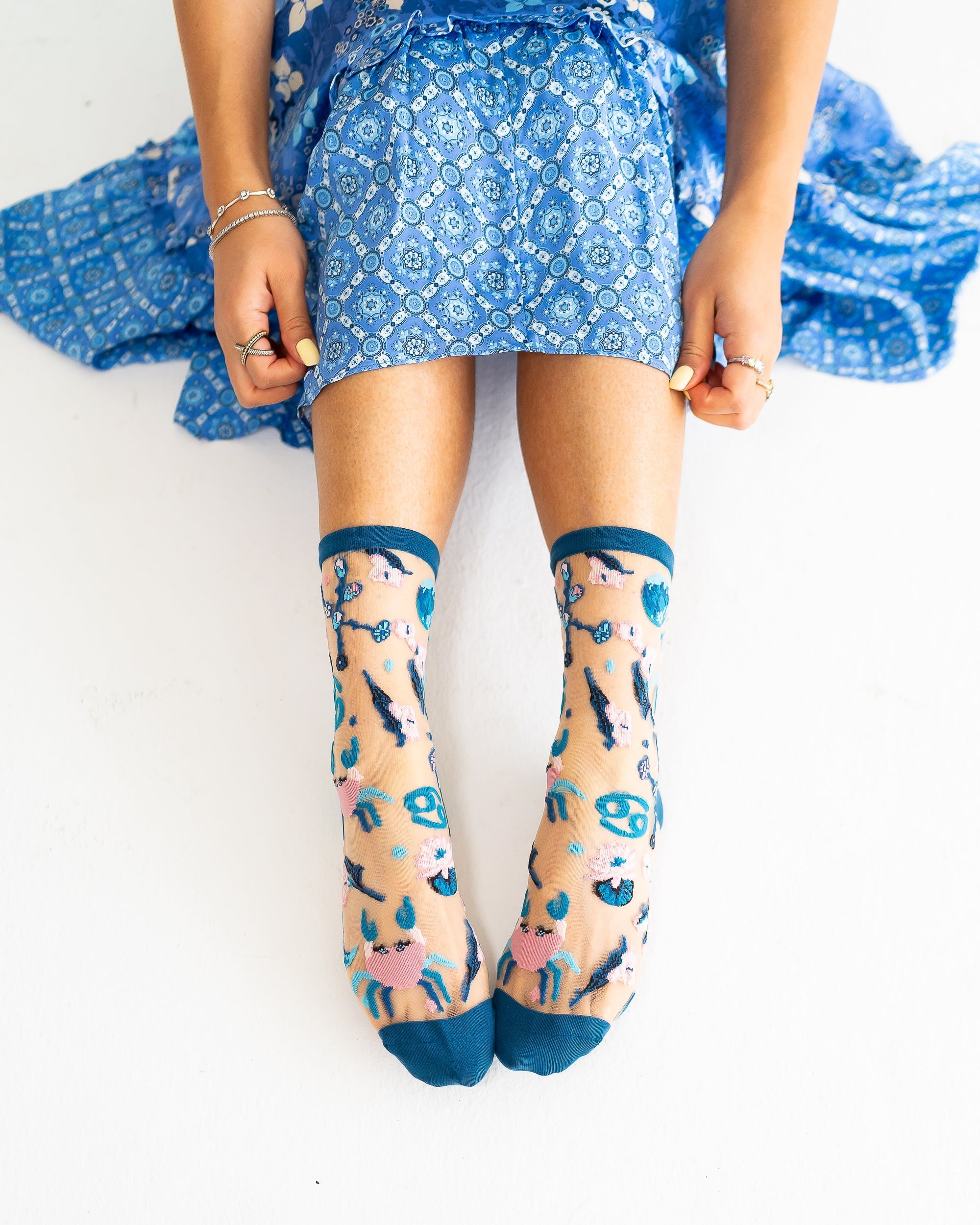 Cancer Zodiac Sheer Crew Sock