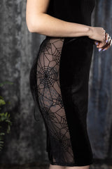 Arachne Velvet Pencil Skirt with Sheer Web Side Panels