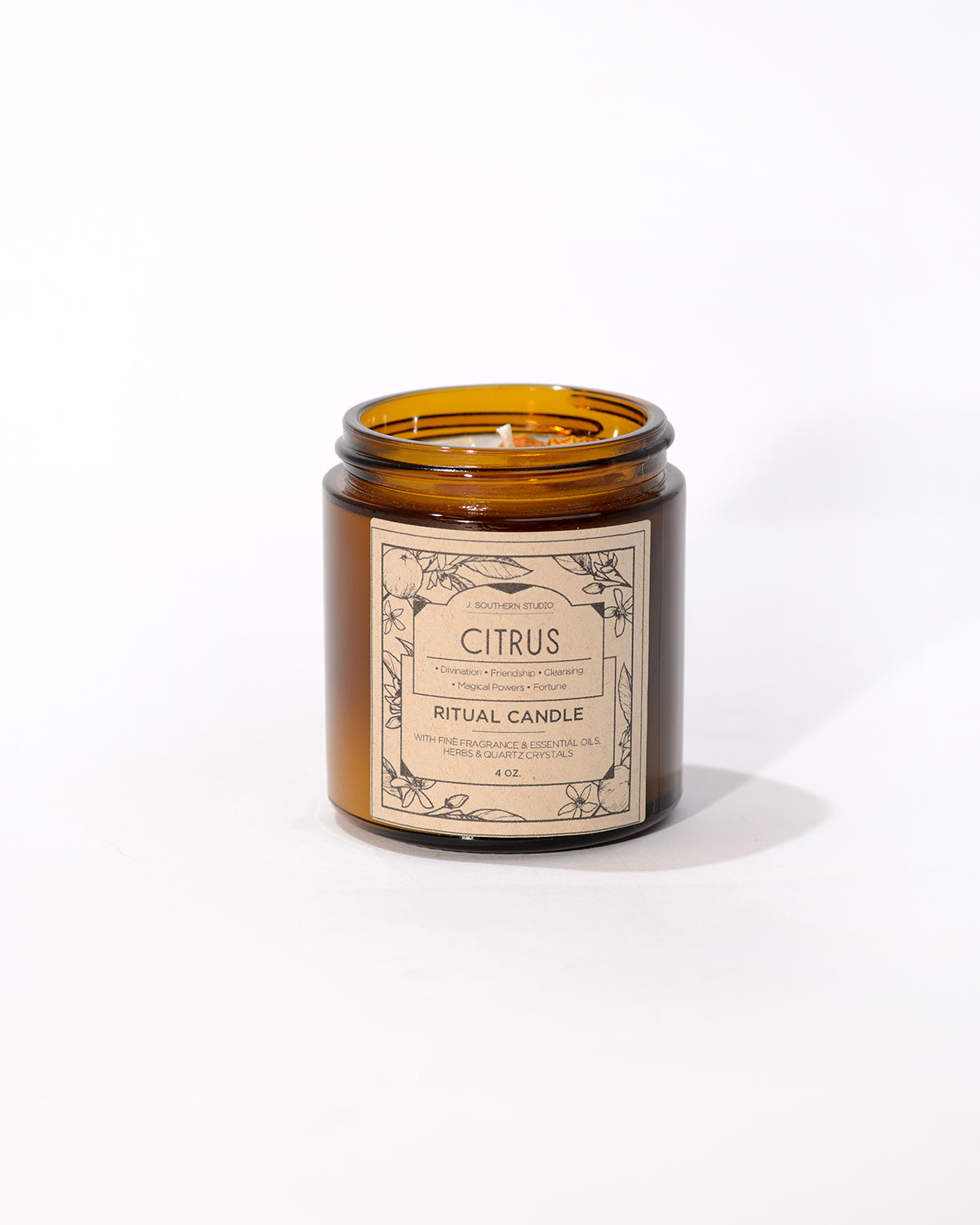 Citrus Ritual Candle with Quartz and Herbs
