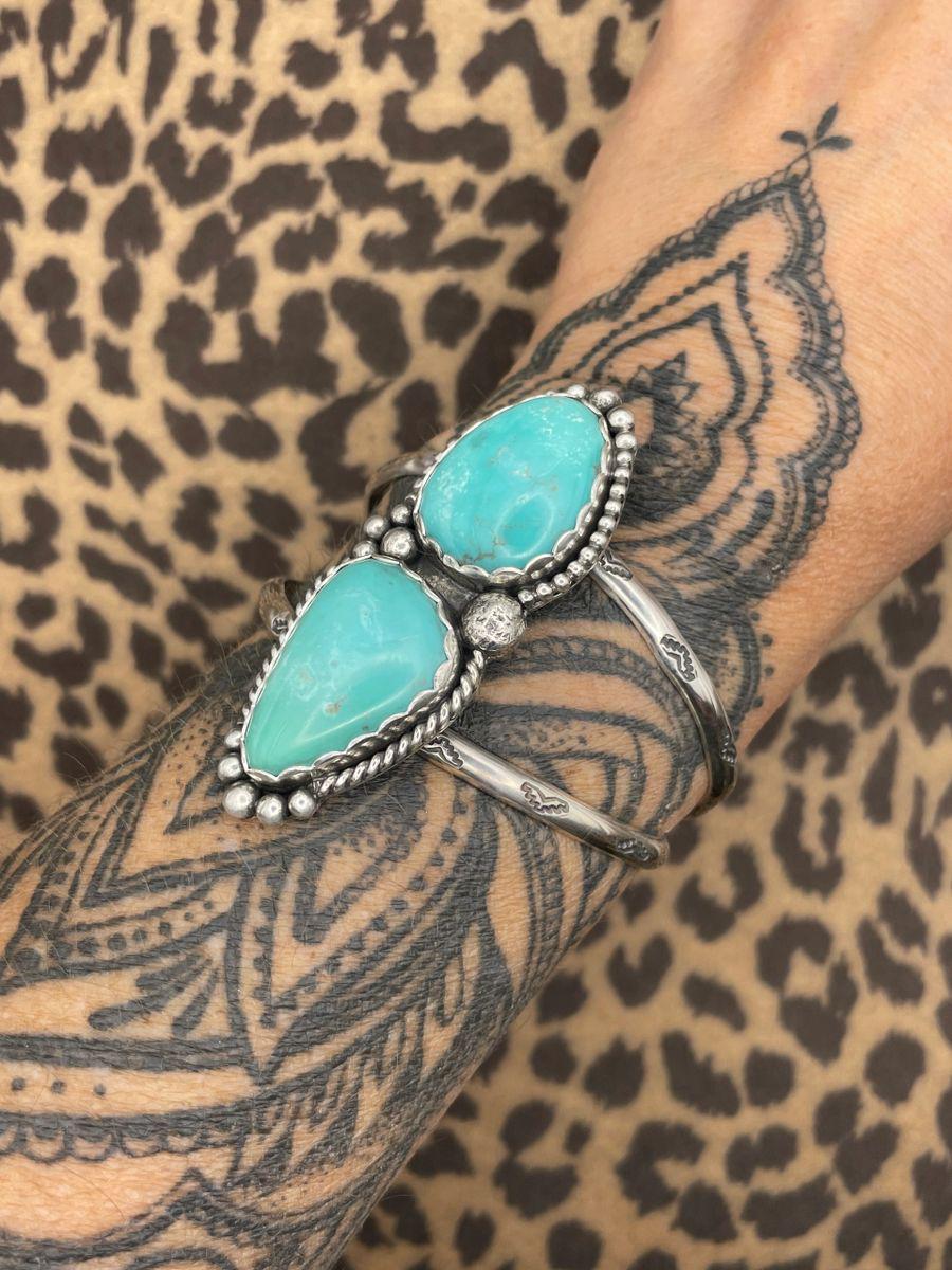 Blair - Turquoise Double Gemstone Sterling Silver Cuff Bracelet