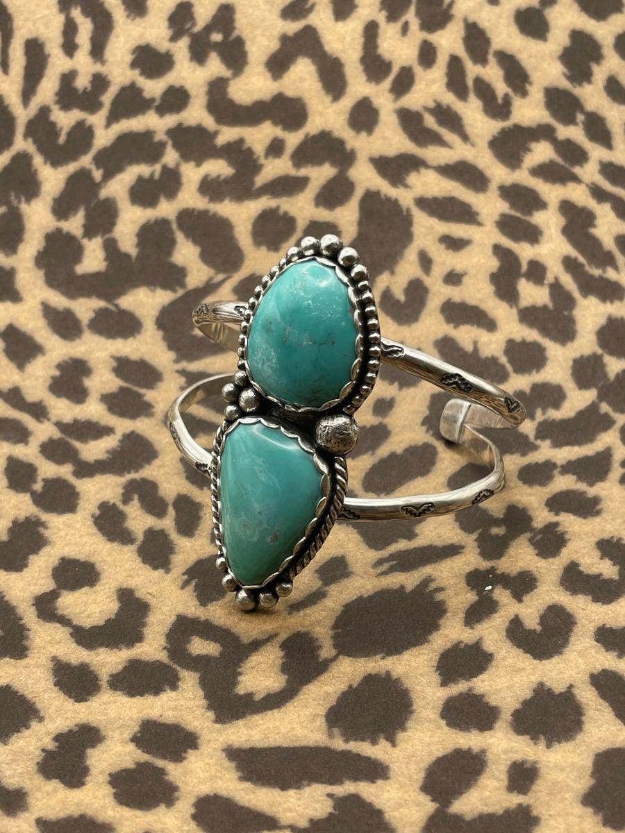 Blair - Turquoise Double Gemstone Sterling Silver Cuff Bracelet