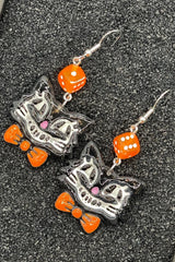 Cat Lover - Retro Kitty Earrings with Bowtie and Dice: Handmade Polymer Clay