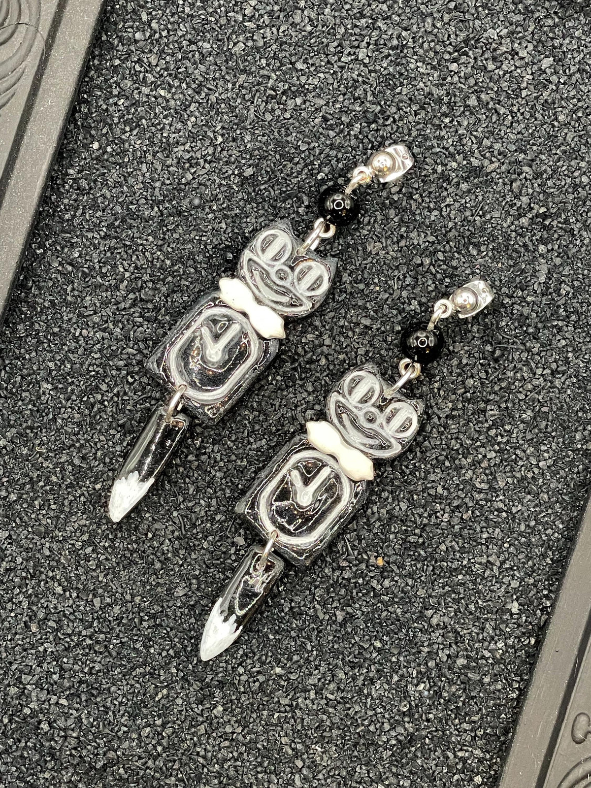 Cat Lover - Retro Black Kitty Clock Earrings: Handmade Polymer Clay