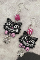 Cat Lover - Retro Kitty Earrings Pink Dice Rhinestone Paw Charms: Handmade Polymer Clay