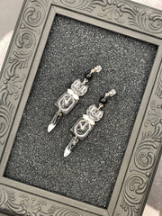 Cat Lover - Retro Black Kitty Clock Earrings: Handmade Polymer Clay