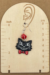 Cat Lover - Retro Kitty Earrings with Bowtie and Dice: Handmade Polymer Clay