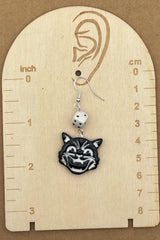 Cat Lover - Retro Kitty with White Dice Earrings: Hand-Painted Polymer Clay