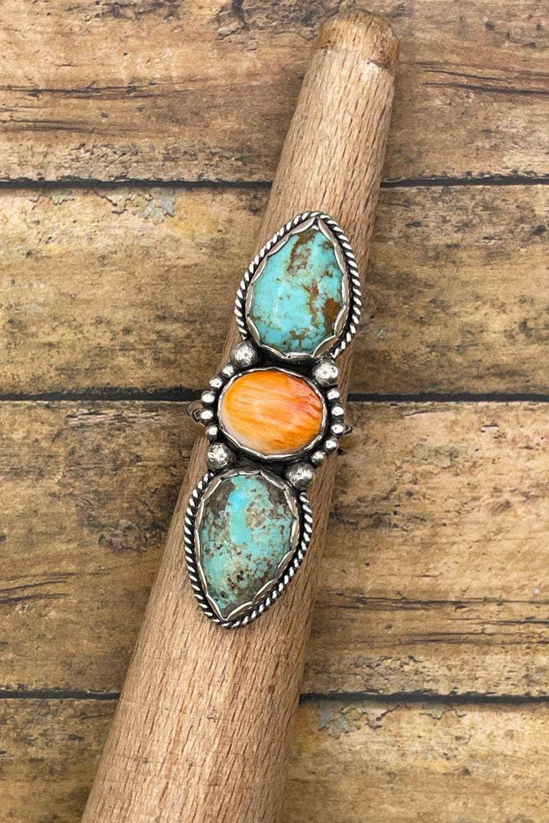 Blakely - Turquoise and Spiny Oyster Triple Gemstone Ring