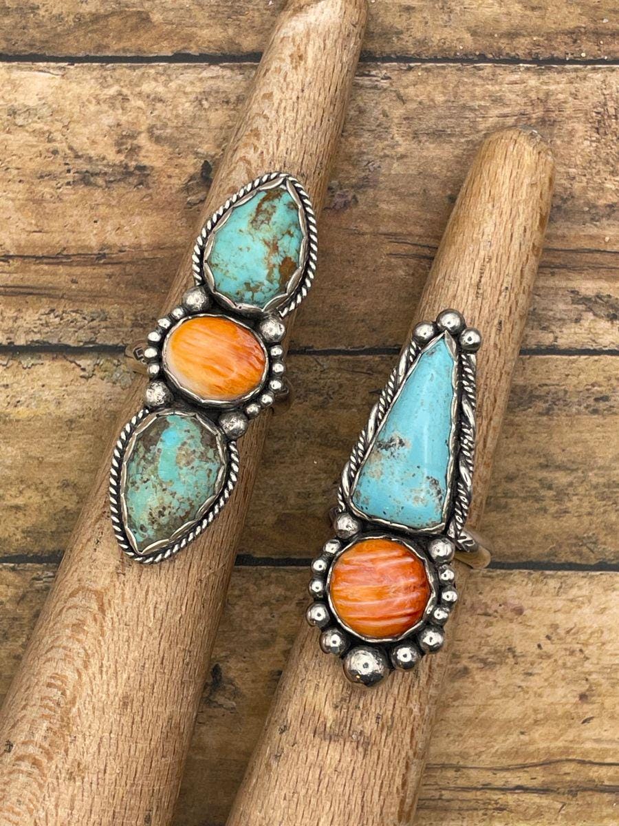 Blakely - Turquoise and Spiny Oyster Triple Gemstone Ring