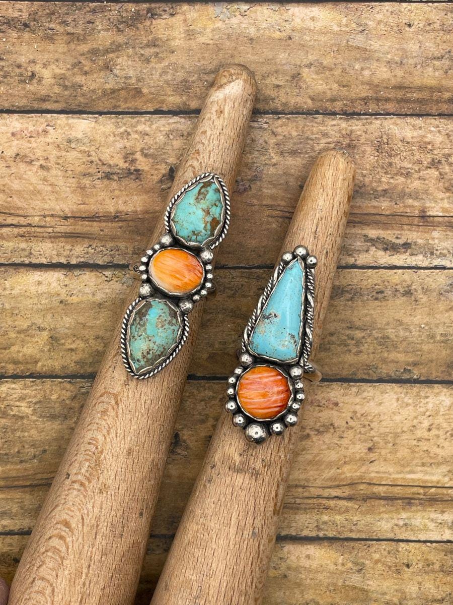 Blakely - Turquoise and Spiny Oyster Triple Gemstone Ring