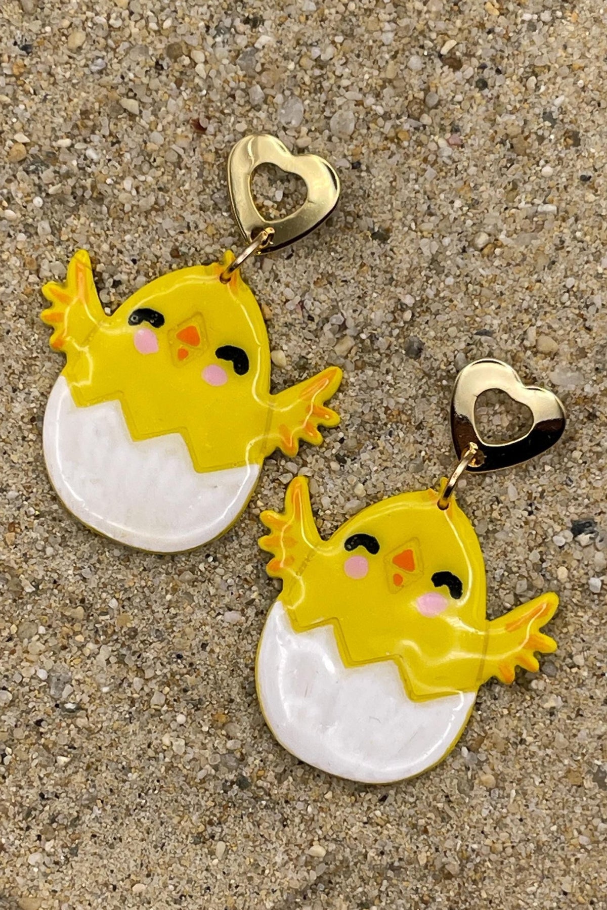 Chick - Baby Chickie Earrings with Hearts: Handmade Polymer Clay