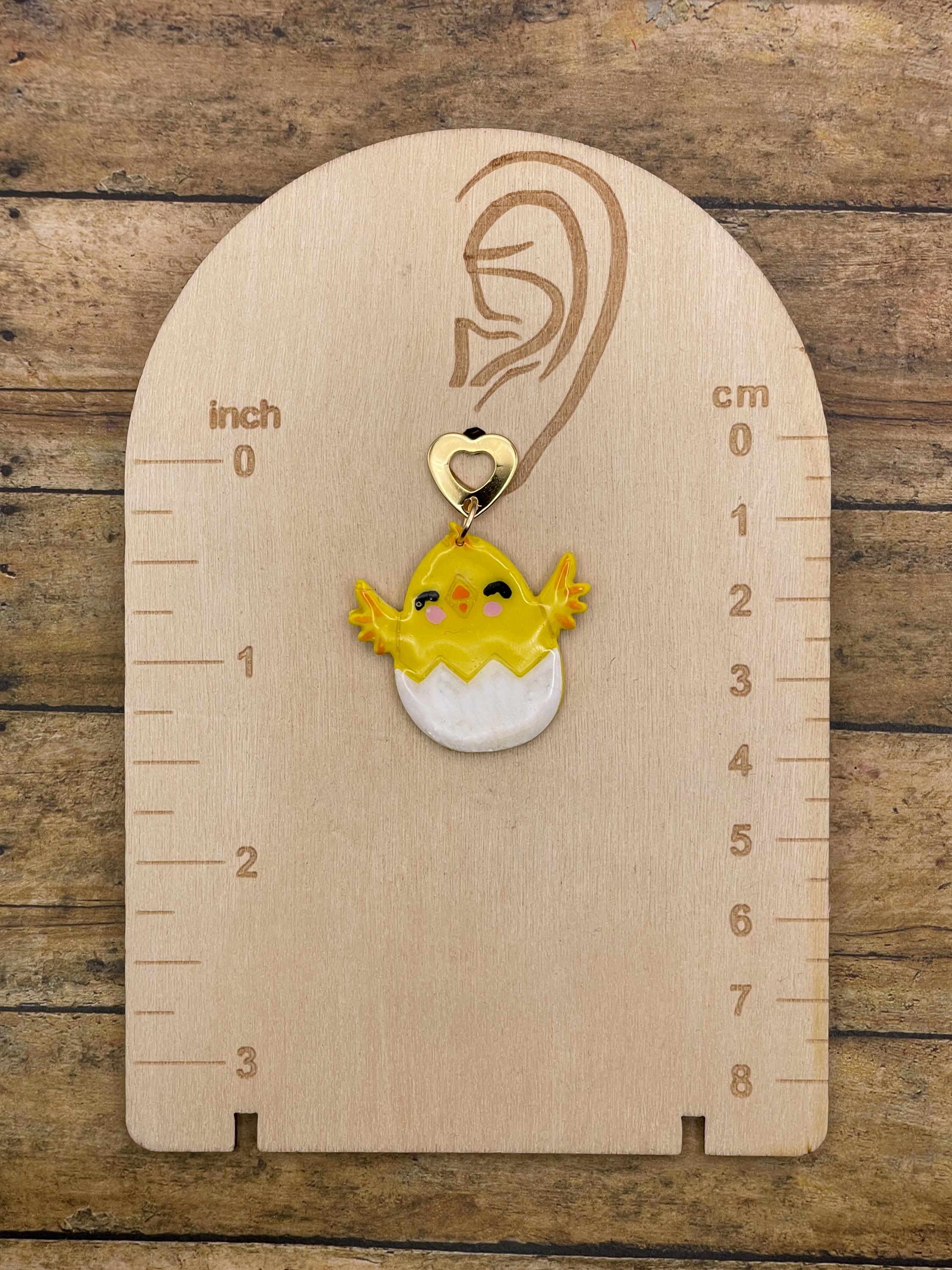 Chick - Baby Chickie Earrings with Hearts: Handmade Polymer Clay